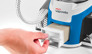 The image shows how to change the filter of Polti  Vaporella Instant VI50.40