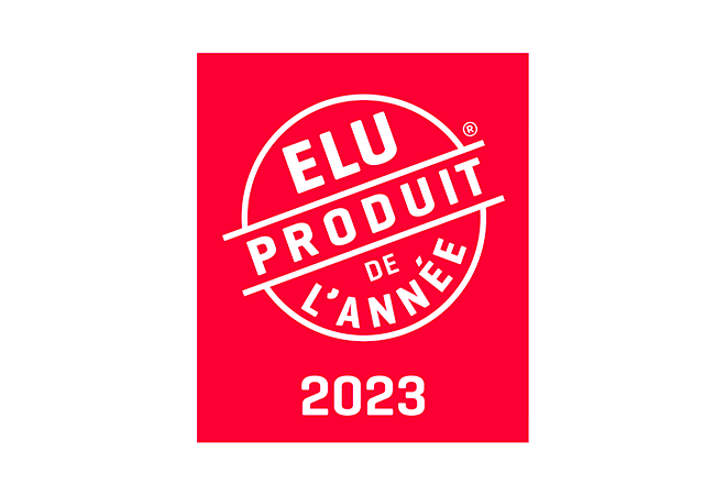L'image montre le logo Elu Produit de l'Année 2023